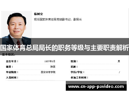 国家体育总局局长的职务等级与主要职责解析