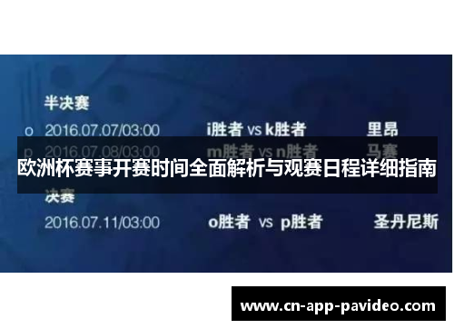 欧洲杯赛事开赛时间全面解析与观赛日程详细指南
