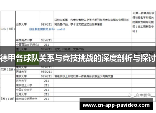 德甲各球队关系与竞技挑战的深度剖析与探讨